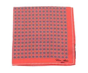 Cesare Attolini Coral Orange Square Motif Silk Pocket Square Handmade In Italy - Picture 1 of 2