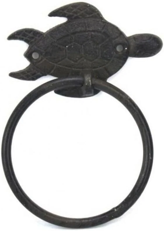 Suporte de toalha de ferro fundido náutico Hampton 7 pol. decoração de praia tartaruga marinha - Imagem 1 de 1