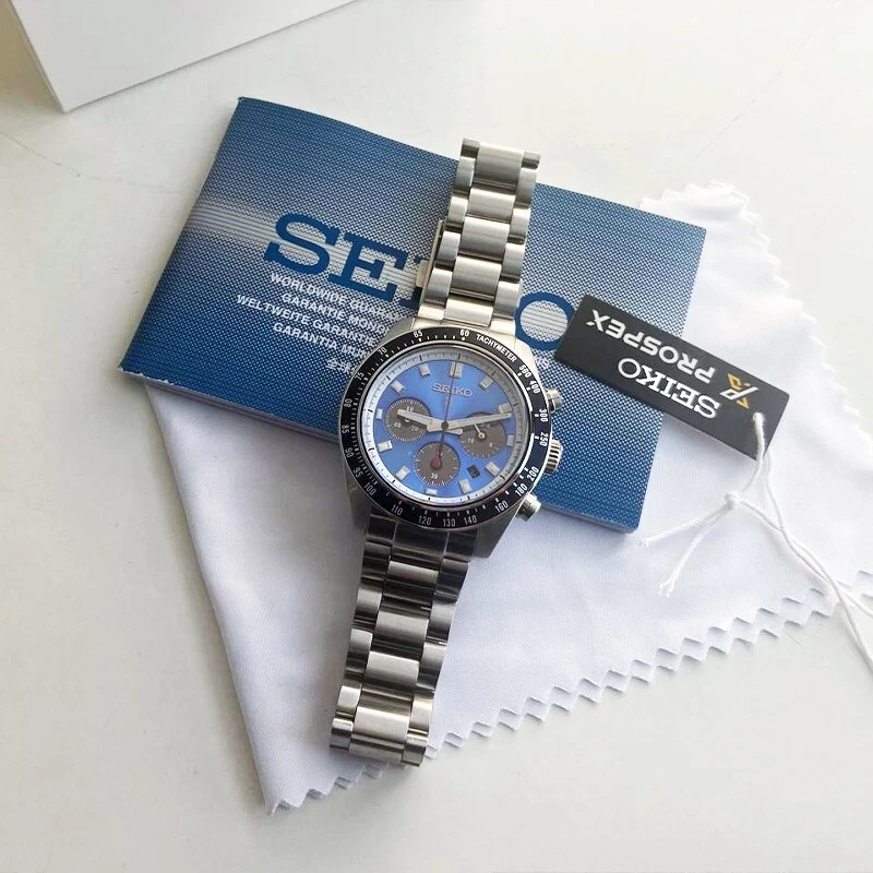 Reloj solar Seiko SSC931 esfera azul para hombre cronógrafo Prospex Speedtimer 41,4 mm Foto 1 de 4