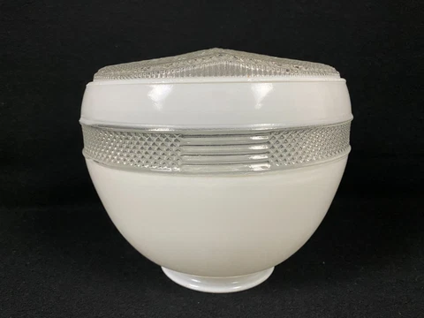 Vintage Ceiling Light Fixture Shade Globe White w Textured Clear Glass Art Deco Cover
