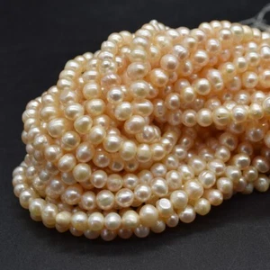 Natural Freshwater Potato Round Pearl Beads - Light Pink, Peach - 5mm - 6mm - Picture 1 of 4