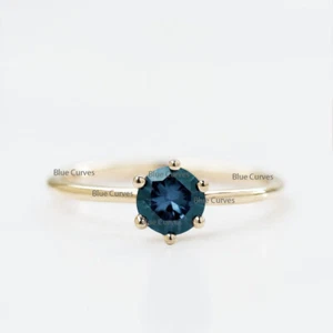 Natural Solitaire Blue London Topaz Solid 14k Yellow Gold Ring Fine Jewelry US 7 - Picture 1 of 2