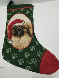 Pikingese Christmas Stocking Dog Puppy Tapestry Linda Picken Dog Lovers Holiday - Picture 1 of 12