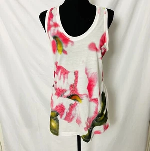 Kische Tank Top Damen Medium weiß & bunt Pailletten Racerback Blumen - Bild 1 von 5