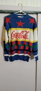Vintage Coca-Cola Sweater Embroidered Color Block Stars Women's Size Medium - Picture 1 of 21