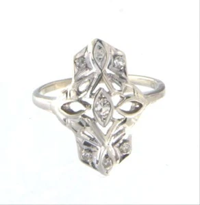 Hermoso anillo de oro fino Art Deco con racimo de diamantes de oro blanco de 14 k talla 5 - Imagen 1 de 5