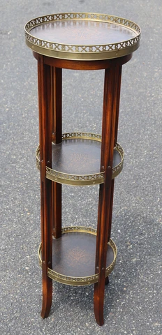 English Regency Brass Bound Triple Tier Plantstand Table With Leather Cover