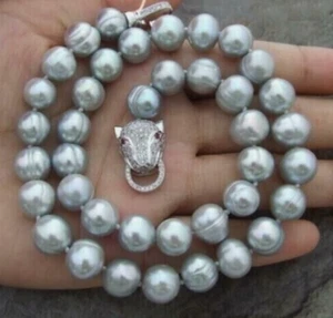 18" HUGE AAA 11-12MM NATURAL SOUTH SEA GRAY BAROQUE PEARL NECKLACE S925 -Y - Picture 1 of 1