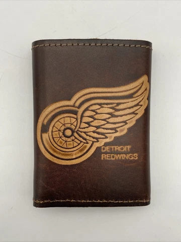 Detroit Red Wings Leather Trifold Wallet Embossed Logo NHL Handcrafted New Cover