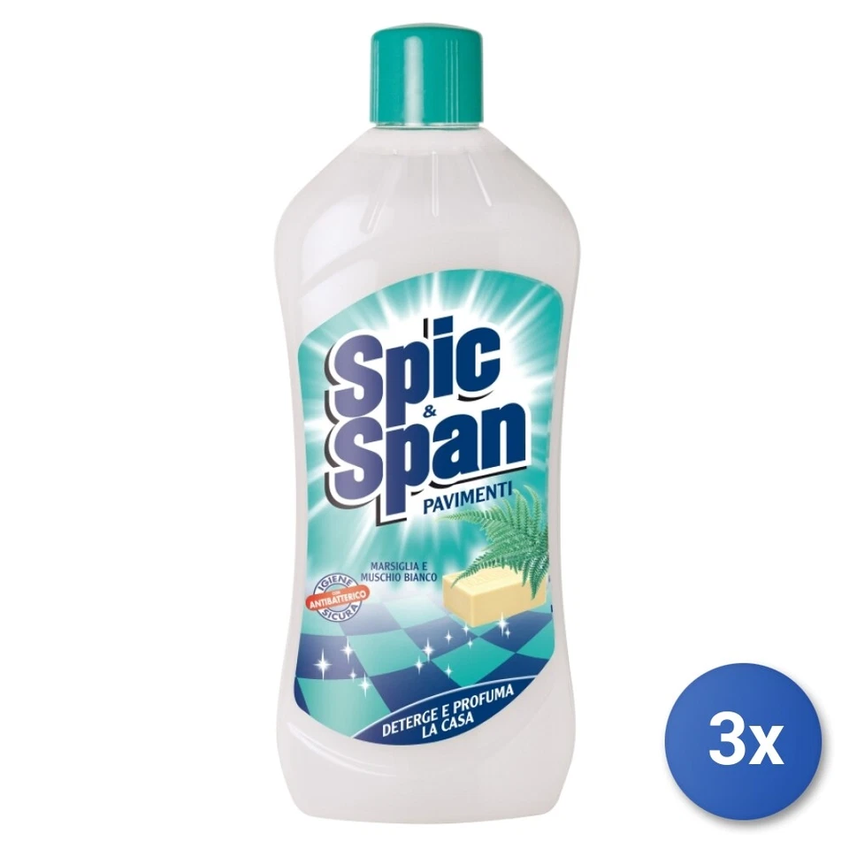 3x Spic&Span Pavimenti 1000 Ml. Marsiglia & Muschio Bianc - Immagine 1 di 3