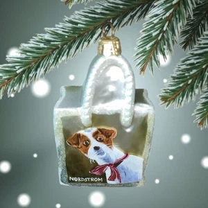 Nordstrom Shopping Bag Blown Glass Christmas Ornament Jack Russell Terrier Dog - Picture 1 of 13