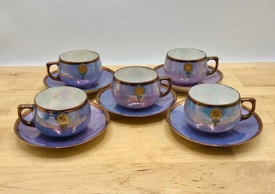 Platillos antiguos vintage de tazas de café espresso Demitasse años 20 Art Deco púrpura - checo  Foto 1 de 4