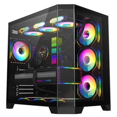 CIT DS360 ATX Gaming Case Dual Chamber Full Panoramic 3x ARGB LED Fans Black - Image 1 of 4