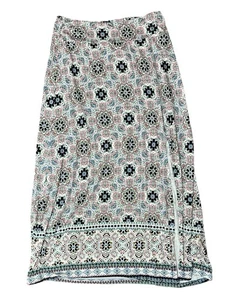 Artisan NY Women’s Size XL White Paisley Front Slit Elasticated Waist Long Skirt - Picture 1 of 9