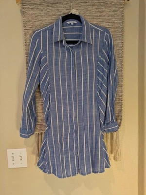 Vestido camisero o encubrimiento Blue Island Cotton blanco azul a rayas talla pequeña Foto 1 de 4