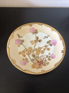 Antique Hand Painted Plate - Floral, Bees - Bild 1 von 6