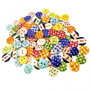100Pieces Assorted Wooden Round Shaped 2 Holes Buttons for - Picture 1 of 5