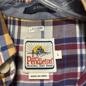 Surf Pendleton Shirt Mens Large Purple Yellow Blue Button Up Short Sleeve Plaid - Picture 1 of 4