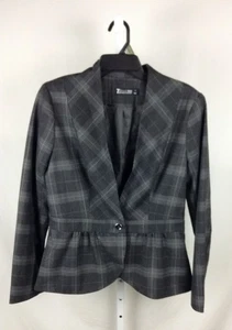 New York & Co. 7th Ave Womens Ladies Gray Plaid Long Sleeve Short Jacket Sz 10 - Picture 1 of 4