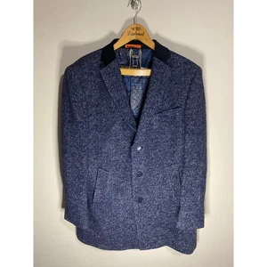 Abrigo de tweed Tallia para hombre espiga azul marino forrado alto - Imagen 1 de 5