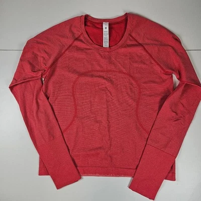 Женщин новый с Ярлыками Lululemon красный/белый полоски Swiftly Tech длинным рукавом 2.0 * гонки рубашка 12 - Изображение 1 из 3