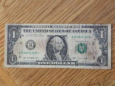 RARE-ERROR DC  2013 B Duplicate $1 Star Note Serial # B 03800328* - Image 1 of 4