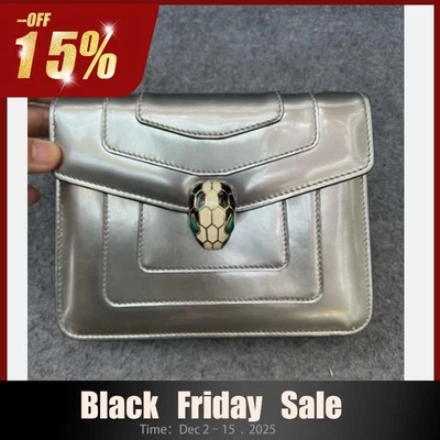 Bolso de Hombro BVLGARI Serpenti Forever Cadena Cuero Plateado Usado Foto 1 de 4