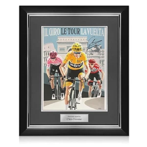 Chris Froome Signed Cycling Fine Art Print: Grand Tour Triple. Deluxe Frame - Picture 1 of 3