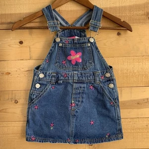 Vintage Barbie Girl Dress Overalls Jumper Size 4 Kids Y2K 90’s Denim Jean Logo - Picture 1 of 6