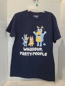 Bluey Shirt Mens M Party People Navy Blue Graphic Tee Bandit Bingo New - Picture 1 of 4