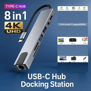 8 in 1 Multiport USB-C Hub Type C To USB 3.0 4K HDMI Adapter For Macbook Pro/Air - Picture 1 of 8