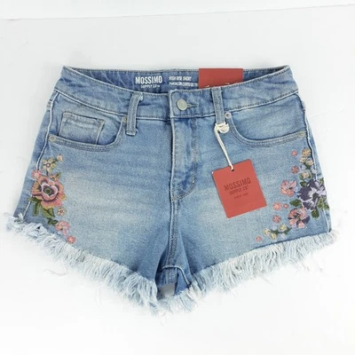 Женские шорты Mossimo с бахромой размер 0 25 талия вышитый цветок высокая посадка богемное - Изображение 1 из 4