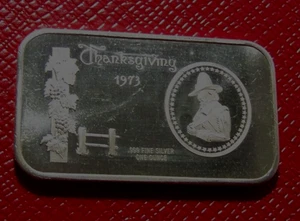 Thanksgiving 1973 Art Bar 1 Troy oz.999 Silver by Madison Mint - Picture 1 of 3