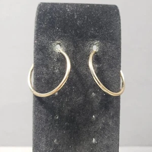 Hoop Earrings Gold Tone Mid Century Modernist Boho Pierced Estate 1.25" - Afbeelding 1 van 9