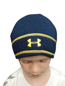 Under Armour Beanie Hat Adult Size S Child Size L Navy w/Gold Logo & Trim Lined - Picture 1 of 8