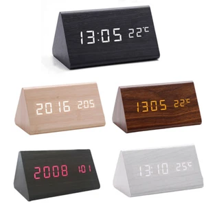 Digital Alarm Clock Wooden Table Desk Bedside LED Clock With Temperature AU - Picture 1 of 18