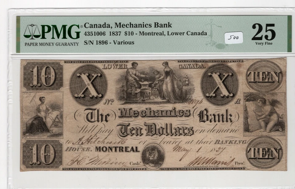 Canada 1837 $10 PMG VF 25 PMG Banknote VF 25 Montreal, Lower Canada Obsolete - Image 1 of 2