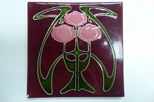 ANTIQUE MAJOLICA ART NOUVEAU TILE PORTEOUS HAND MADE WELLINGTON NEW ZEALAND - Picture 1 of 7