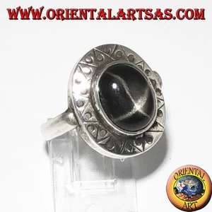 Anello d'argento con Black Star con bordo cesellato - Imagen 1 de 3