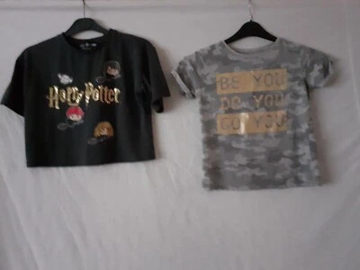 2 X Girls T Shirts. Age 10-11. Harry Potter & Camouflage With Logo. Primark. - Image 1 of 4