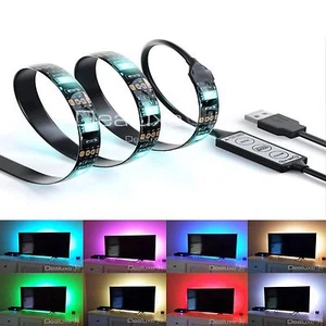 USB RGB LED Strip Light Colour Change Background Mood Lighting TV PC - 100cm - Picture 1 of 5
