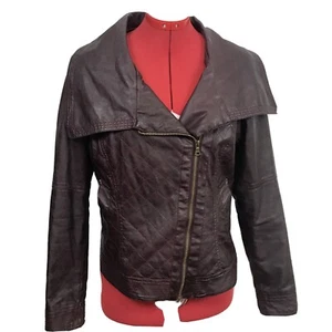 Guess Moto Jacket Women Sz LARGE Maroon - Picture 1 of 8
