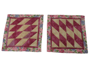 Set of 2 Quilted Accent Pillow Covers Cases Floral Diamond Pink Yellow Purple