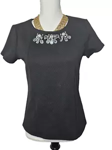 Calvin Klein Top Womens Black Beaded Short Sleeve Stretch Knit Dress Top Shirt S - Picture 1 of 5