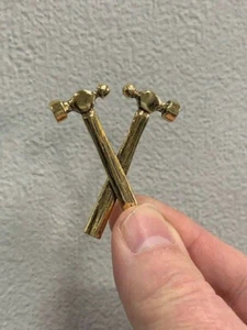 Gold Plated Double Ball Pin Hammer Biker Pin - USA MADE, support your local MC - Picture 1 of 2