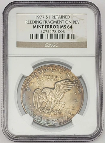 1977 Eisenhower Dollar Retained Reeding Fragment On Rev NGC Mint Error MS 64 Cover