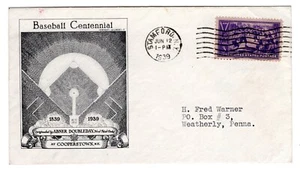 Baseball Centennial #855 FDC #45 Aristocrats U/O CCL Stamford NY 1939 - Picture 1 of 2