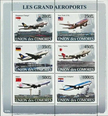 Top Airports Stamp Singapore Shangri Frankfort Tokyo Narita S/S MNH #1937-1942 Cover
