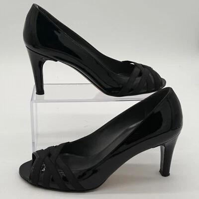 Tacones Stuart Weitzman charol punta abierta correas cruzadas 8,5 W clásicos Foto 1 de 4