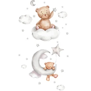 Set of 2 Cute Bear Moon and Stars Wall Stickers 45x30CM PVC Cartoon Wall wegZl - Picture 1 of 12